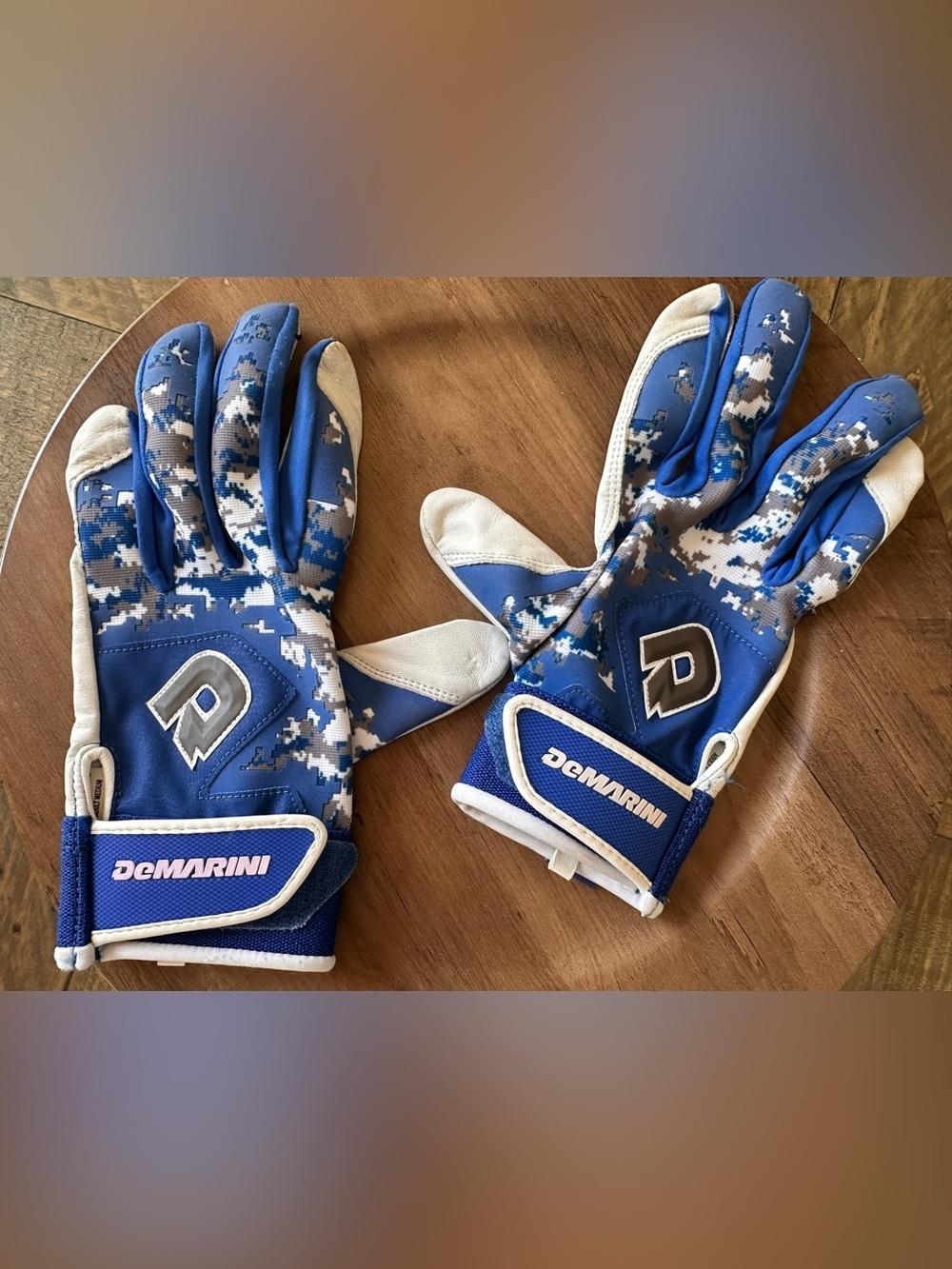 DeMarini Digi Royal Blue Gray Camo II Adult Softball Baseball Batting Gloves Med